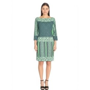 Gretchen Scott Dress Size M Navy Mint Green‎ Boat Neck Geometric Shift (NWOT)